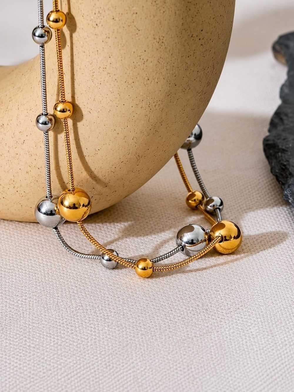 Polished Gold Bead Necklace - Picture 5 of 6